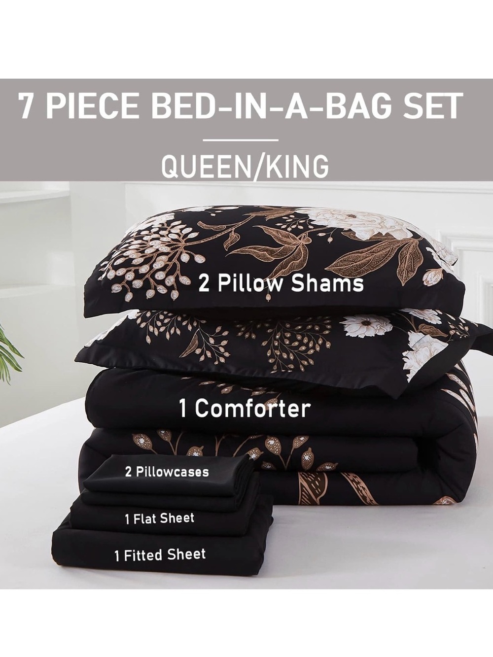 Botanical Floral Comforter Set - Black and White - Picture 4 of 4